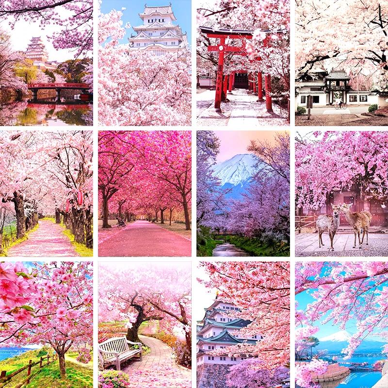 Pink Cherry Blossom DIY Oil Painting By Numbers For Adult Unique Gift Tree Landscape art Picture Canvas Cuadros Pint